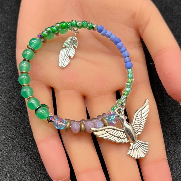 Silver Charm Beaded Bracelet Women - Picture 1 of 4